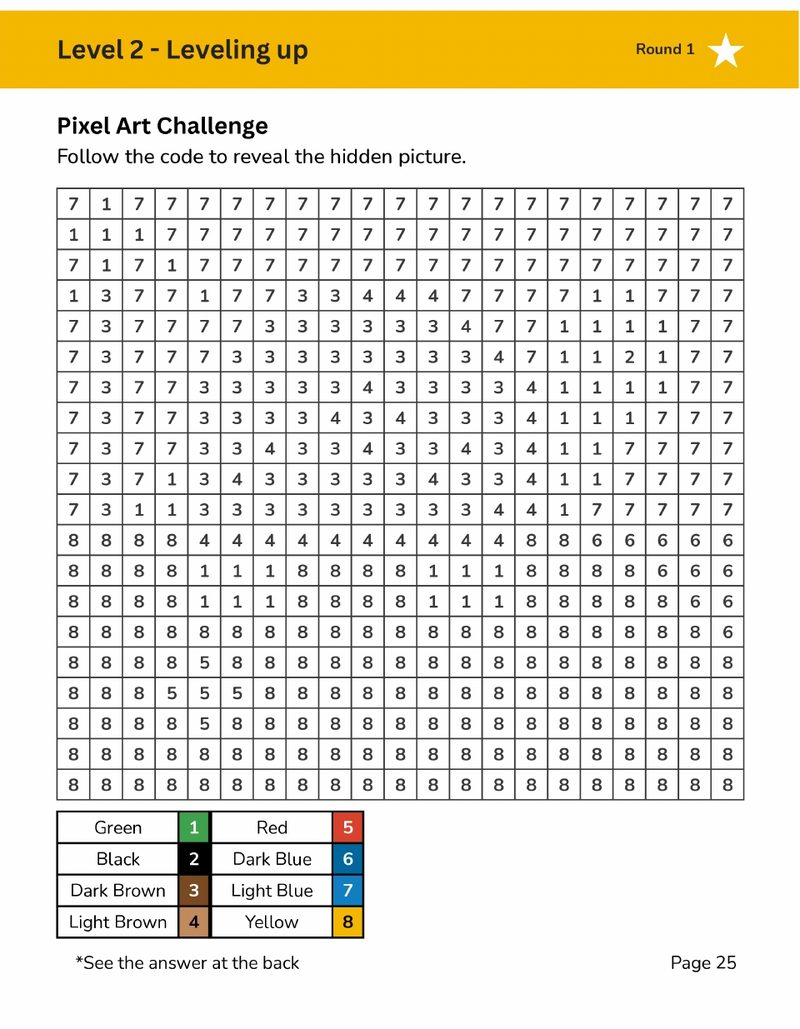 Color by number pixel art page for kids