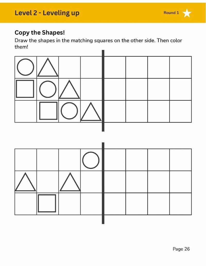 Copy the shapes grid drawing page for kids